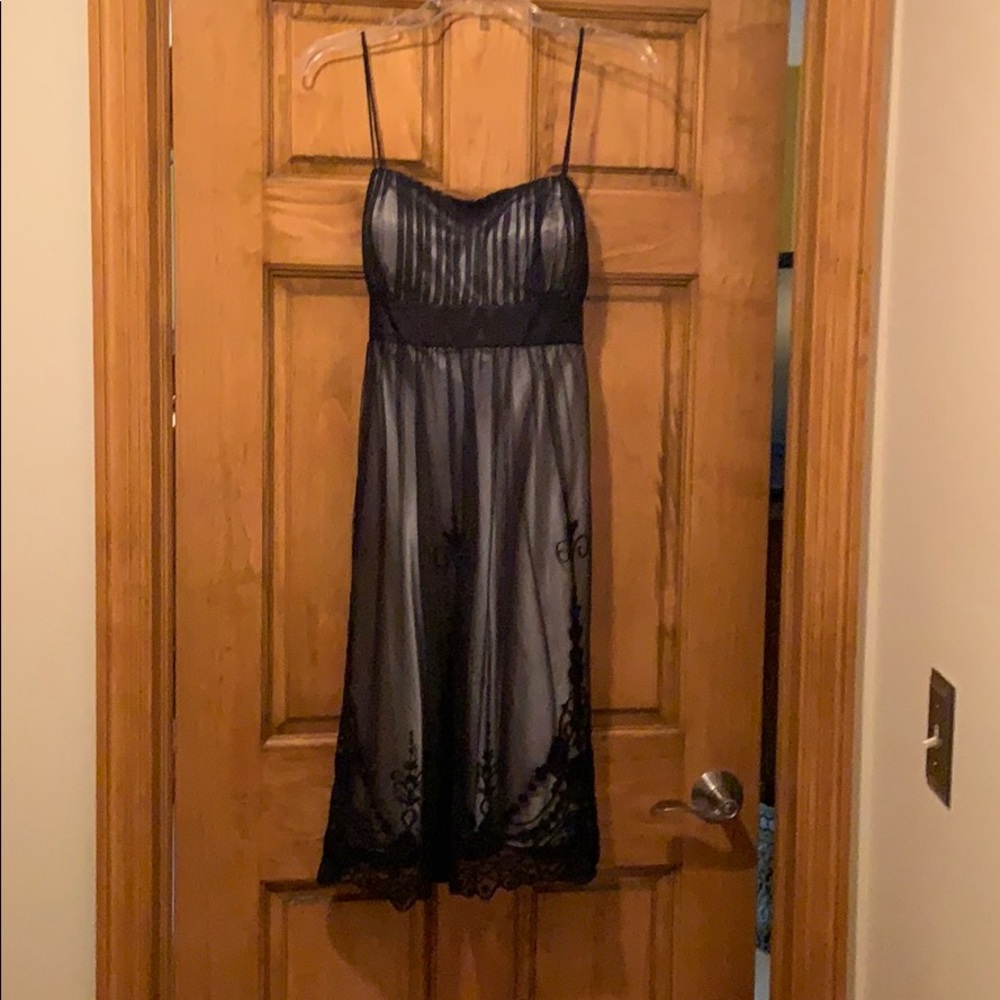 Gray with tile overlay spaghetti strap dress